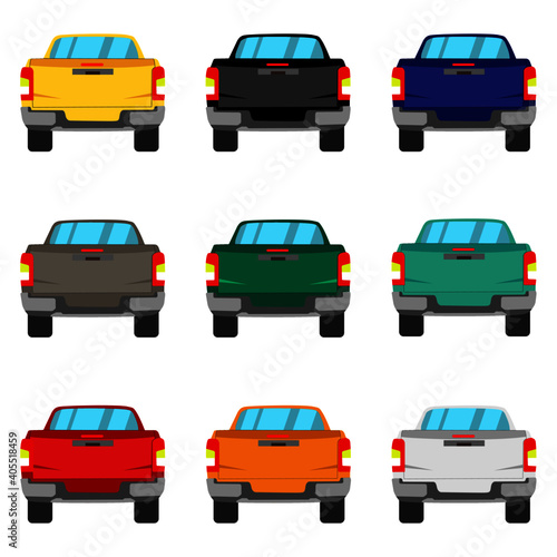 Set of back pick up truck on white background