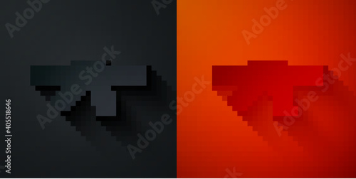Paper cut Black karate belt icon isolated on black and red background. Paper art style. Vector.