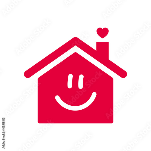 Haus mit Herz und Lachgesicht Symbol in rot, Vektor Grafik