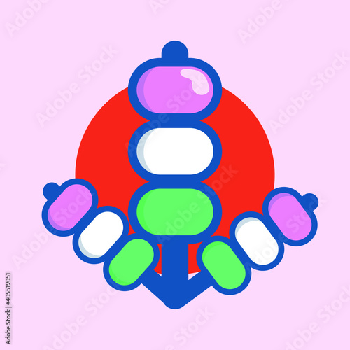 cartoon doodle illustrations, Japanese country food snacks, dango vector art