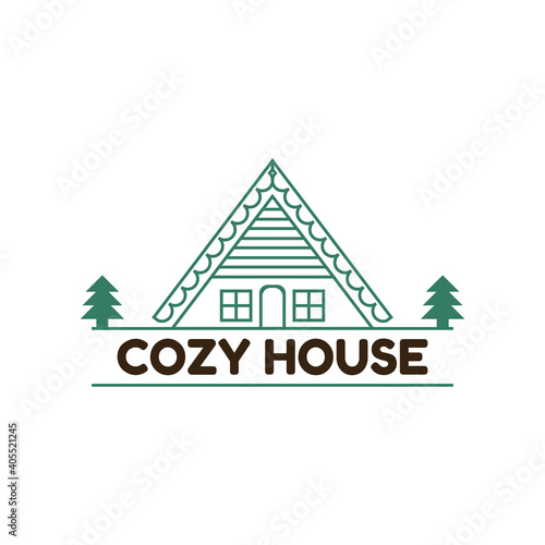 Vector illustration of icon chalet in the forest or in the mountains. For hospitality or tourism business