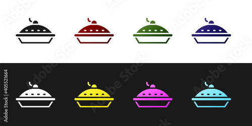 Set Homemade pie icon isolated on black and white background. Vector.