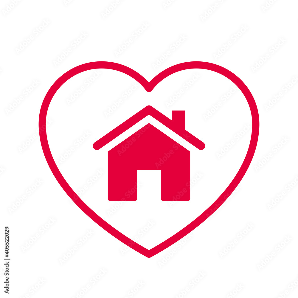 Herz mit Haus Symbol in rot, Vektor Grafik Herz mit Haus Symbol in rot, Vektor Grafik