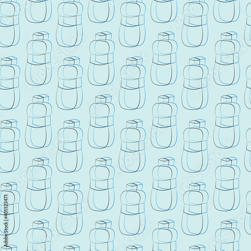 Seamless vector pattern with outline blue bottle