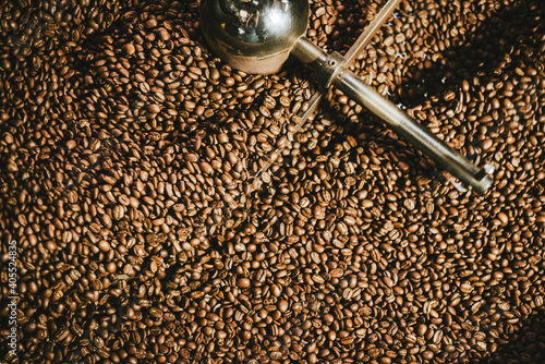 Selective focus of roasting coffee beans for speciality coffee.