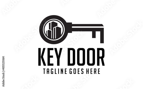 Holding House Keys. Key to home. Vector graphic illustration flat design. Template for sale, rent home. Isolated on white background. Real estate agent. Property gift