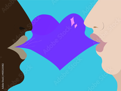 Two guys and a heart. African American and Caucasian. Valentine's Day. Interracial equality.
