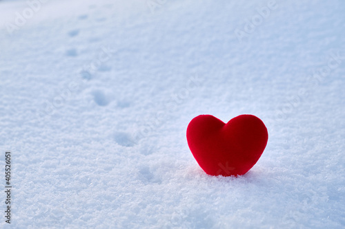 A red hot heart lies on the cold snow.