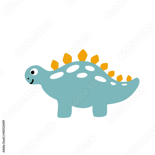 Little cute dinosaur. Vector scandinavian illustration for coloring drawing image cartoon. Kids dino image isolated on white. Baby monster reptile for print, book, poster, banner coloring