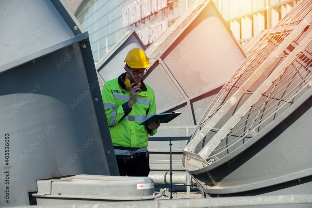 engineer people service on cooling tower check belt and fan blade. cool ,construction,engineer,site,management,safety,civil,workers engineer people service on cooling tower check belt and fan blade. cool ,construction,engineer,site,management,safety,civil,workers