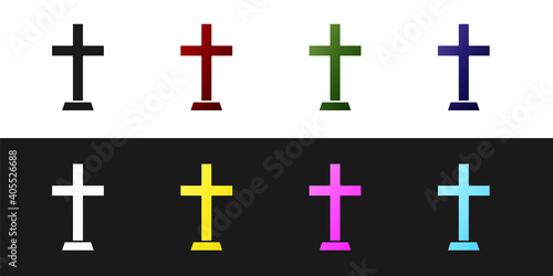 Set Christian cross icon isolated on black and white background. Church cross. Vector. © vector_v