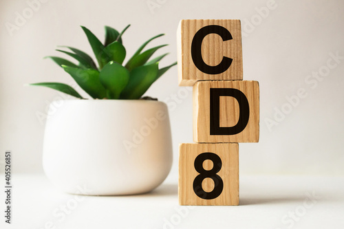 wooden cubes with text CD8 . the medicine. medical concept photo