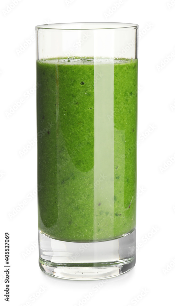 Fresh green juice in glass isolated on white Fresh green juice in glass isolated on white