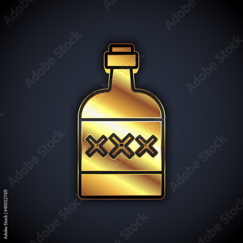 Gold Tequila bottle icon isolated on black background. Mexican alcohol drink. Vector.