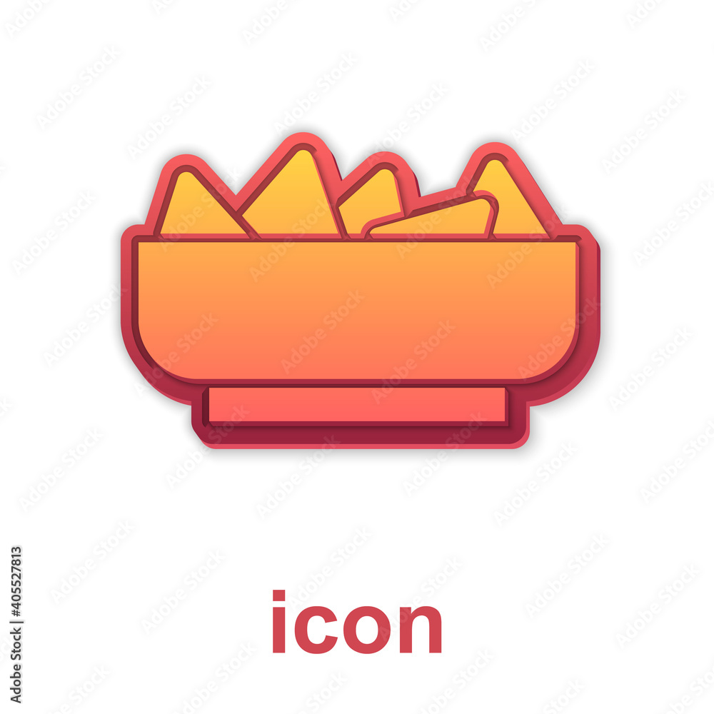 Gold Nachos in bowl icon isolated on white background. Tortilla chips or nachos tortillas. Traditional mexican fast food menu. Vector. Gold Nachos in bowl icon isolated on white background. Tortilla chips or nachos tortillas. Traditional mexican fast food menu. Vector.