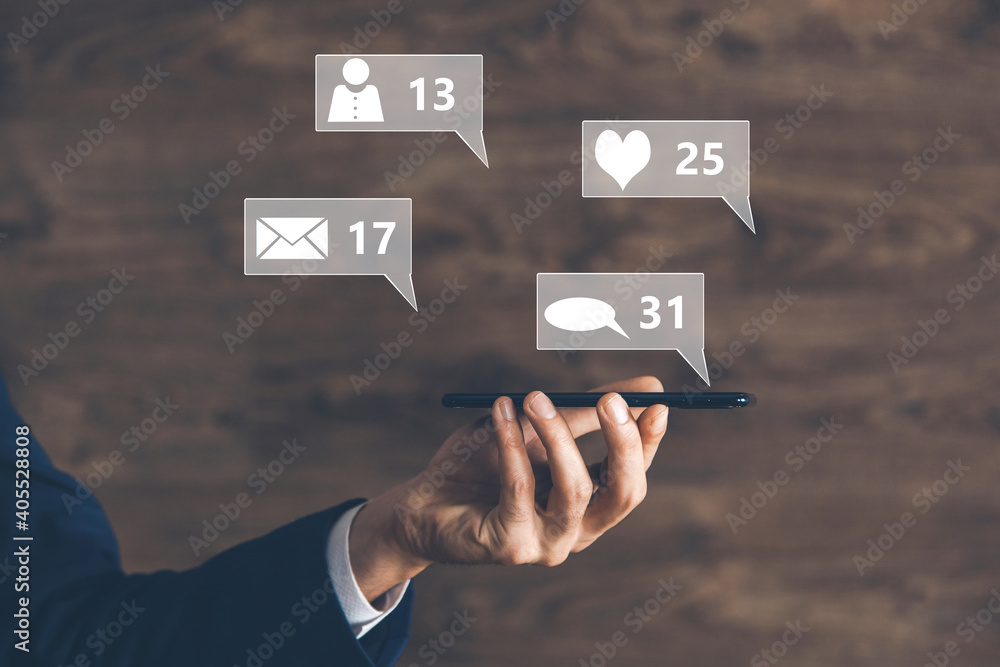 man holding smart phone with social network icons man holding smart phone with social network icons