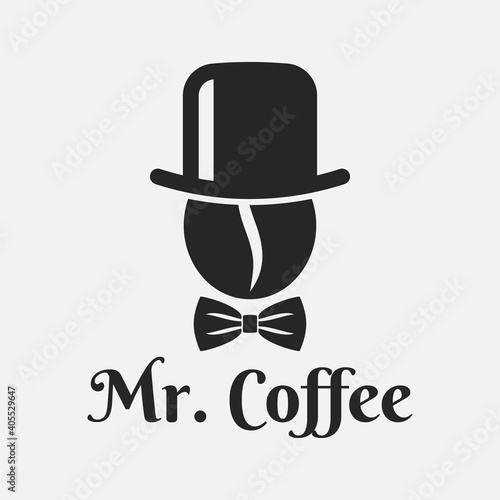 Coffee bean with hat logo. Mister Coffee on white