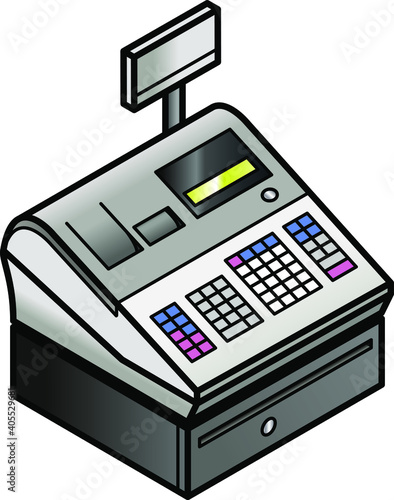 A basic point of sale cash register with cash drawer.