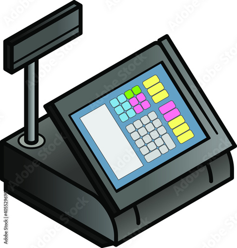 A touchscreen point of sale cash register with built-in card swipe slot.