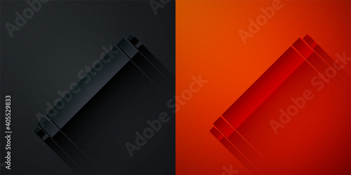 Paper cut Long luminescence fluorescent energy saving lamp icon isolated on black and red background. Paper art style. Vector.