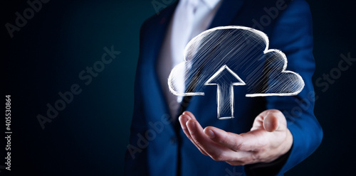 man using Business button upload icon