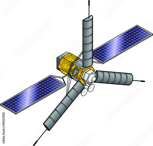 A surveillance/spy satellite with three sensor arrays.