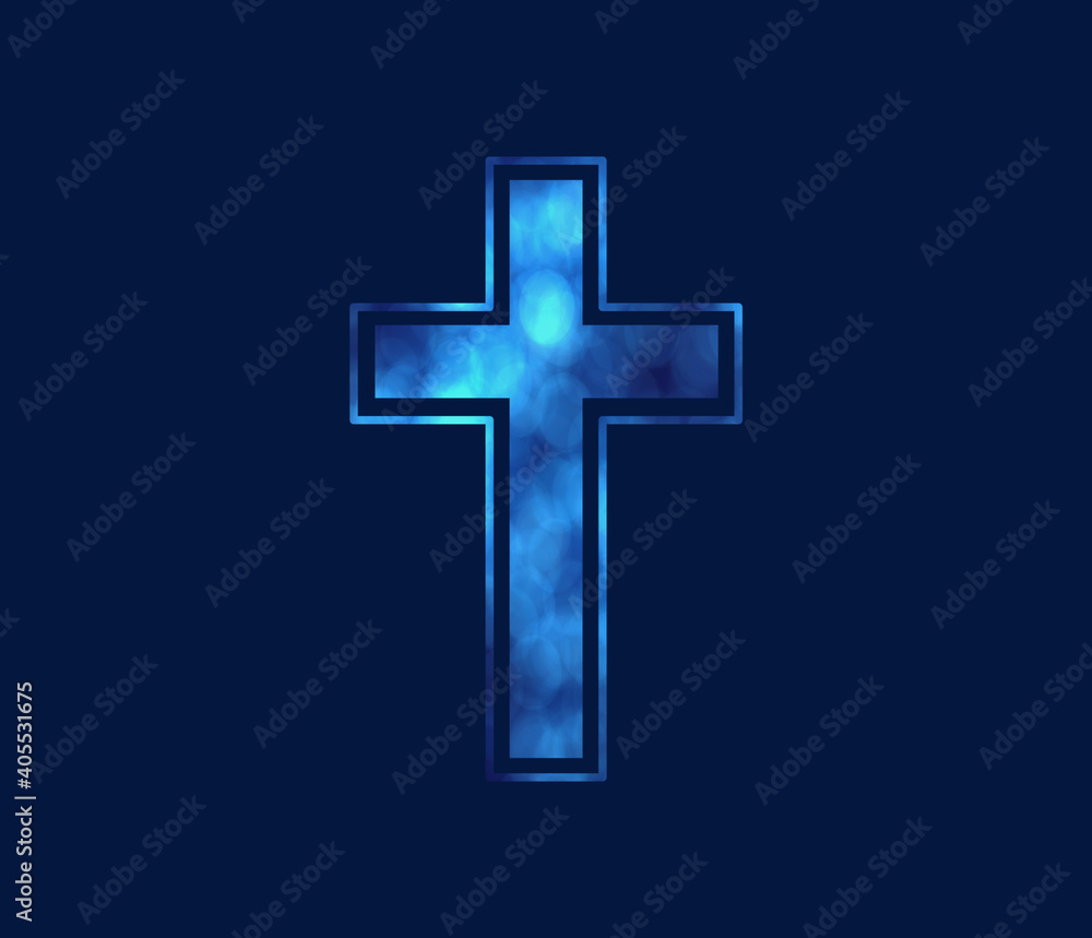 Fototapeta premium Blue Christian Cross with bokeh lights 