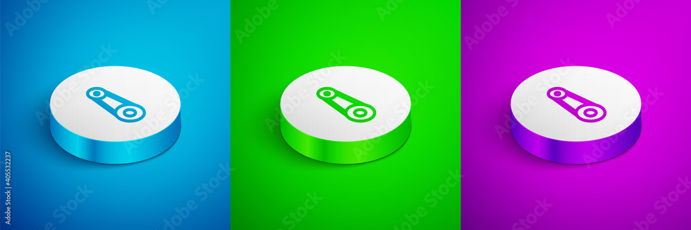 Isometric line Timing belt kit icon isolated on blue,green and purple background. White circle button. Vector. Isometric line Timing belt kit icon isolated on blue,green and purple background. White circle button. Vector.