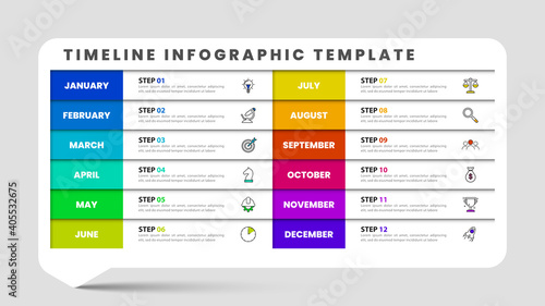 Infographic design template. Timeline concept with 12 steps