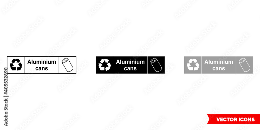 Aluminium cans landscape metal recycling sign icon of 3 types color, black and white, outline. Isolated vector sign symbol. Aluminium cans landscape metal recycling sign icon of 3 types color, black and white, outline. Isolated vector sign symbol.