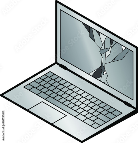 A laptop/netbook/ultrabook computer with a cracked screen.