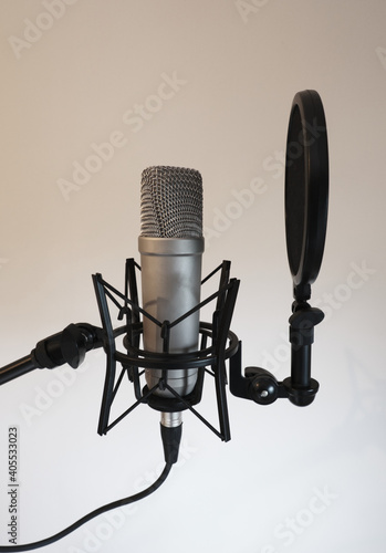 Studio microphone with shockmount and popshield photo