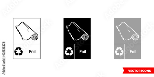 Foil metal recycling sign icon of 3 types color, black and white, outline. Isolated vector sign symbol.