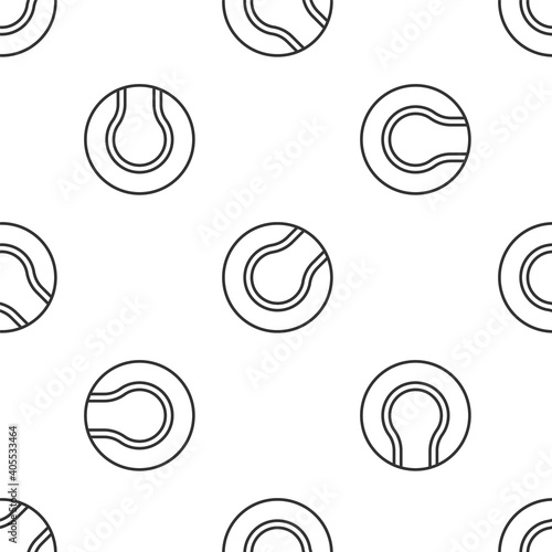 Grey line Tennis ball icon isolated seamless pattern on white background. Sport equipment. Vector.