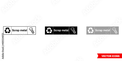 Scrap metal landscape metal recycling sign icon of 3 types color, black and white, outline. Isolated vector sign symbol.