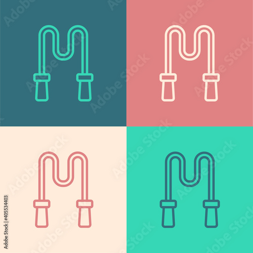 Pop art line Jump rope icon isolated on color background. Skipping rope. Sport equipment. Vector.