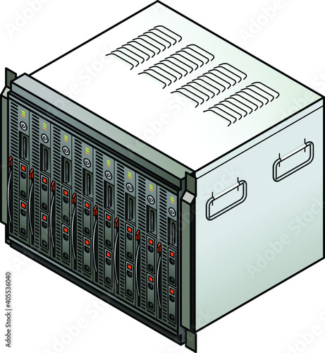Server component: blade server combo with eight blades.