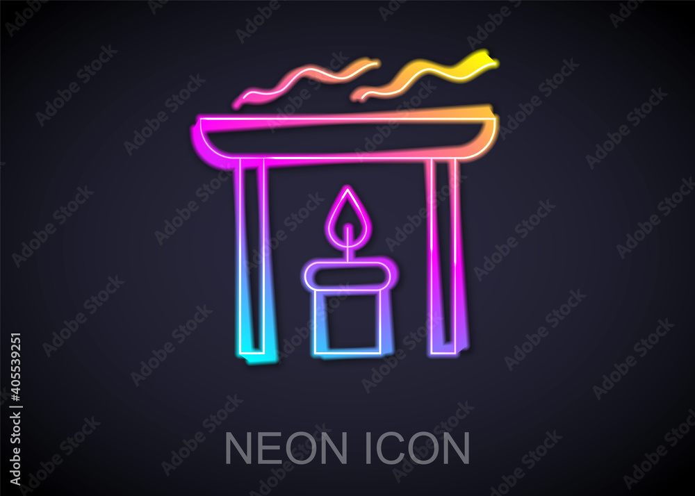 Glowing neon line Aroma candle icon isolated on black background. Vector. Glowing neon line Aroma candle icon isolated on black background. Vector.