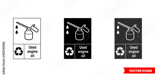 Used engine oil automotive recycling sign icon of 3 types color, black and white, outline. Isolated vector sign symbol.