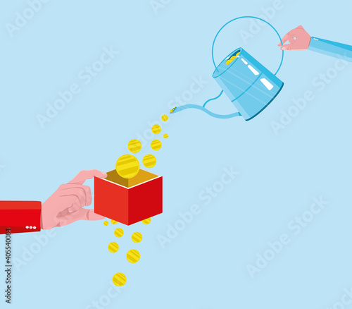The money is manually transferred to a red box with watering, and money is poured under the box. It is used in areas such as unnecessary expenditure, excessive expenditure or loss. Gold coin red box.