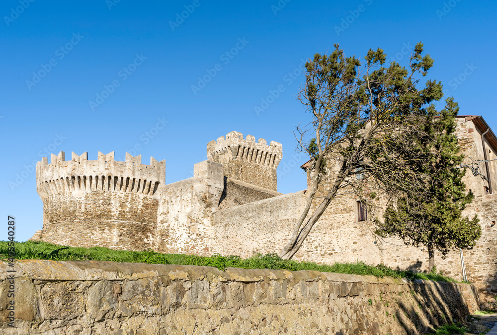 The 15th-century medieval castle of Populonia, built by Appiani family, municipality of Piombino, Tuscany, Italy. 