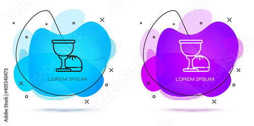 Line Holy grail or chalice icon isolated on white background. Christian chalice. Christianity icon. Abstract banner with liquid shapes. Vector.