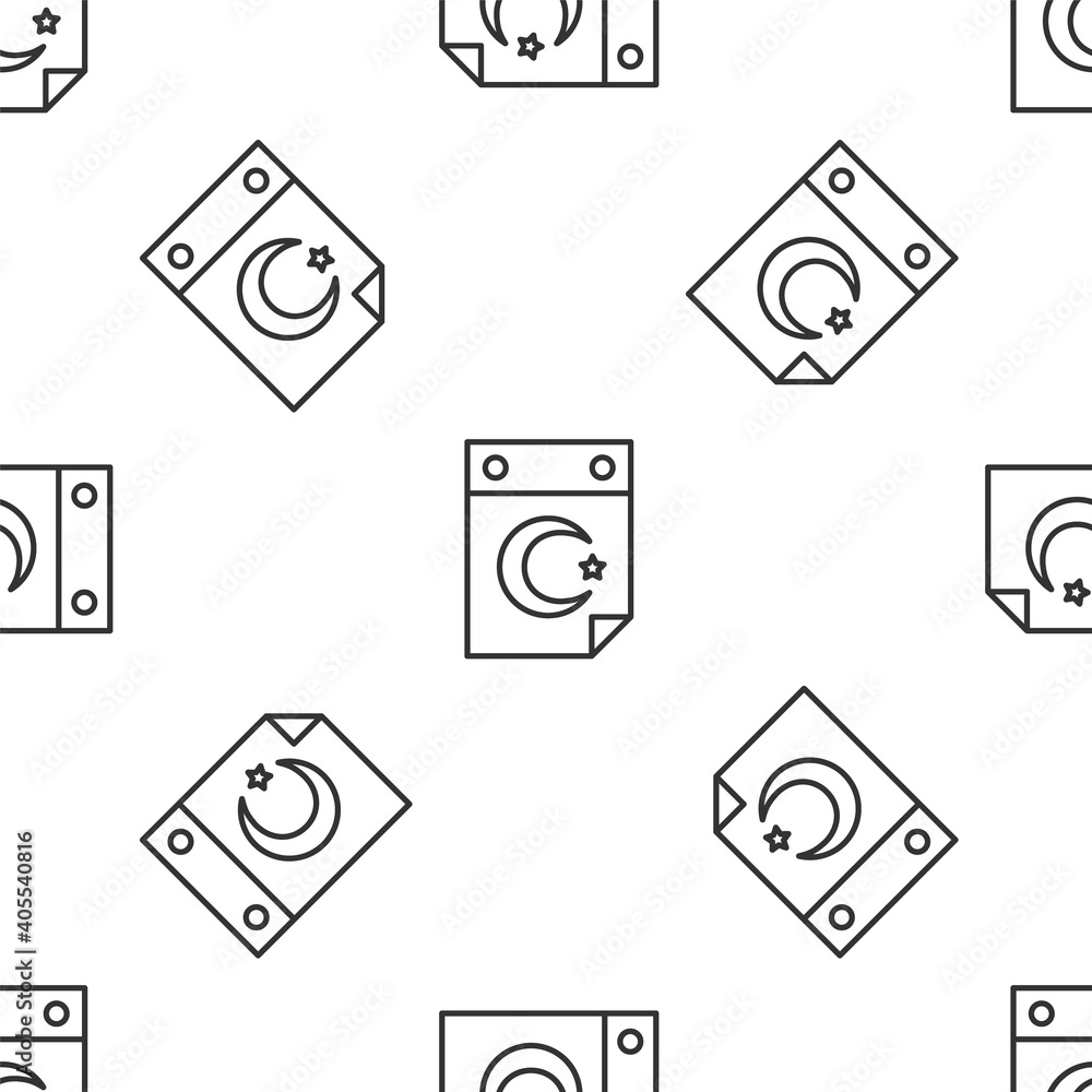 Grey line Star and crescent - symbol of Islam icon isolated seamless pattern on white background. Religion symbol. Vector. Grey line Star and crescent - symbol of Islam icon isolated seamless pattern on white background. Religion symbol. Vector.