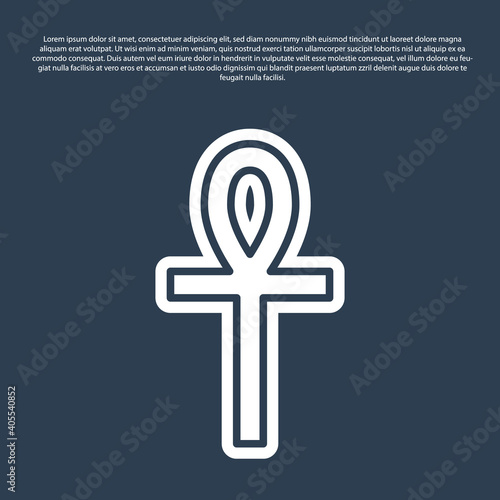 Blue line Cross ankh icon isolated on blue background. Vector.