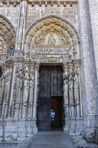 Architectural fragments of Roman Catholic Chartres Cathedral or Cathedral of Our Lady of Chartres  Cathedrale Notre Dame de Chartres  1220 . Chartres  80 km southwest of Paris   Eure-et-Loir  France.