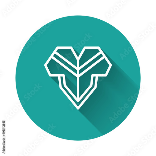 White line Traditional mexican poncho clothing icon isolated with long shadow background. Green circle button. Vector.