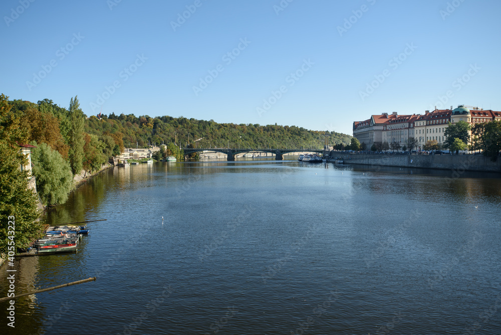 Vltava river in Prague. Vltava is the longest river within the Czech Republic.
