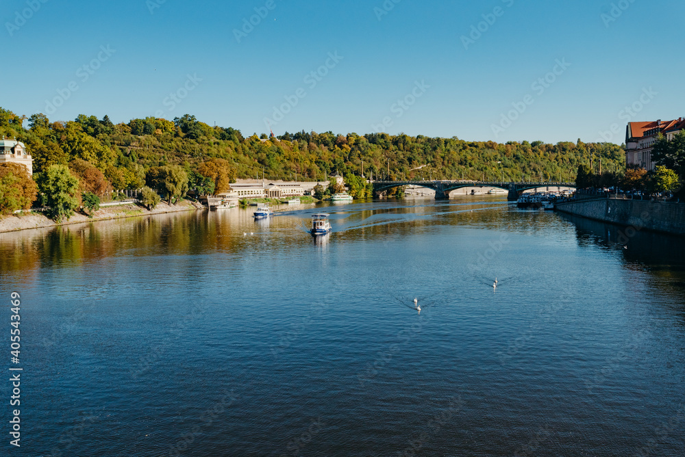 Vltava river in Prague. Vltava is the longest river within the Czech Republic.