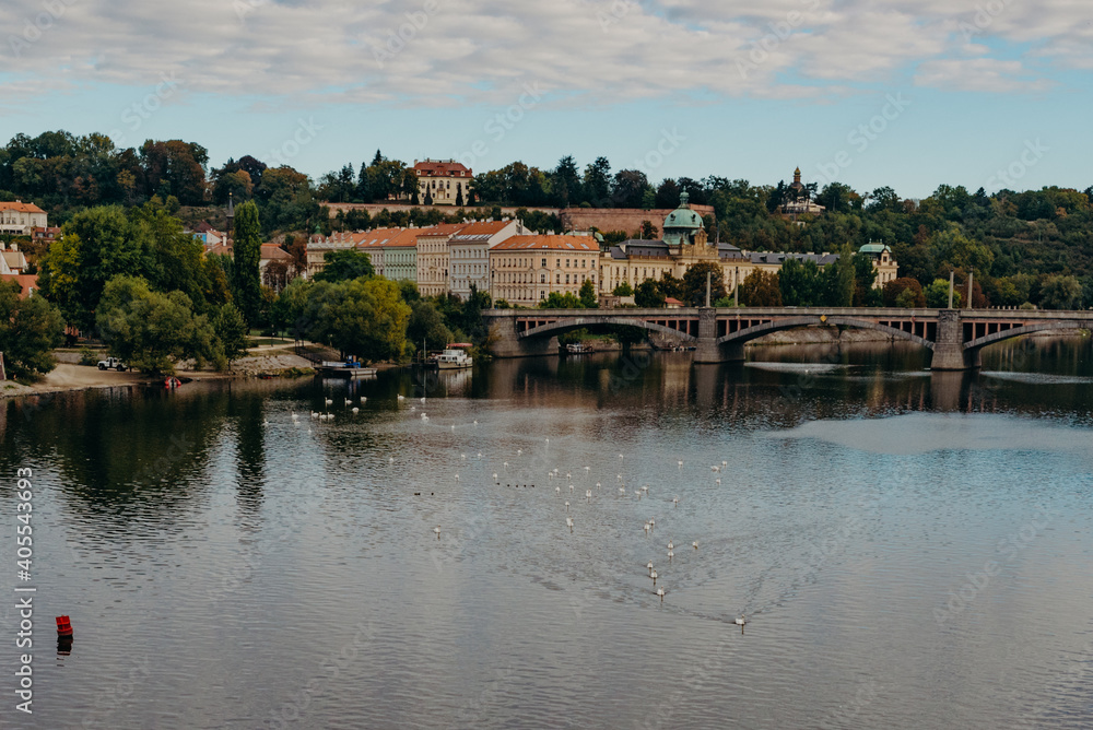Vltava river in Prague. Vltava is the longest river within the Czech Republic.