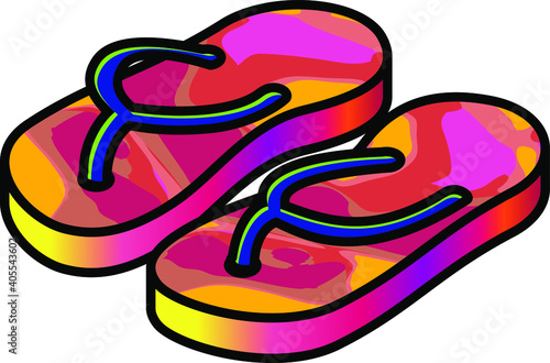 A pair of brightly bubblegum swirl flip flops.